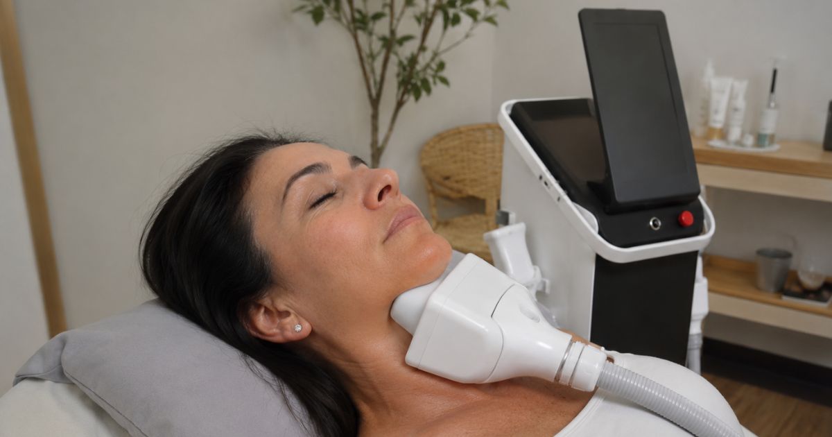 séance cryolipolyse menton réalisée avec un applicateur dédié Cryocell 360 IA